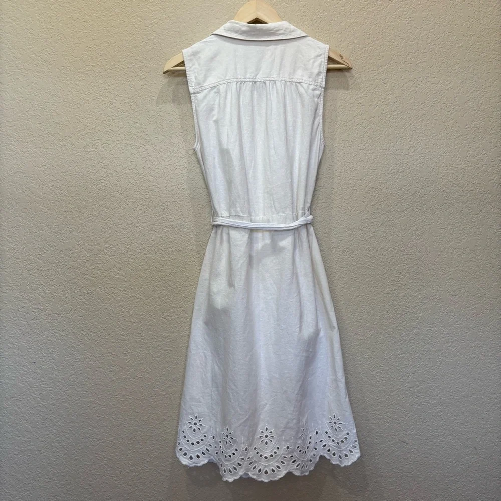 Old Navy Linen Sleeveless Fit & Flare Cream Eyelet MIDI Shirtdress Size Medium - Picture 6 of 8